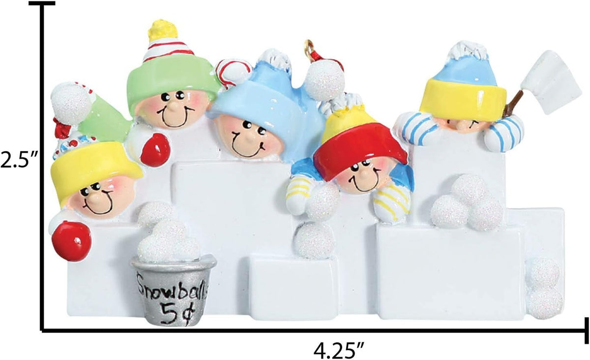 3D Snowball Fight Family of 5 Ornament 2025 Personalized Family Christmas Ornaments 2025 | Snowman