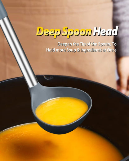 Silicone Pasta Fork and Ladle Spoon Set, Large Non Stick Kitchen Utensils for