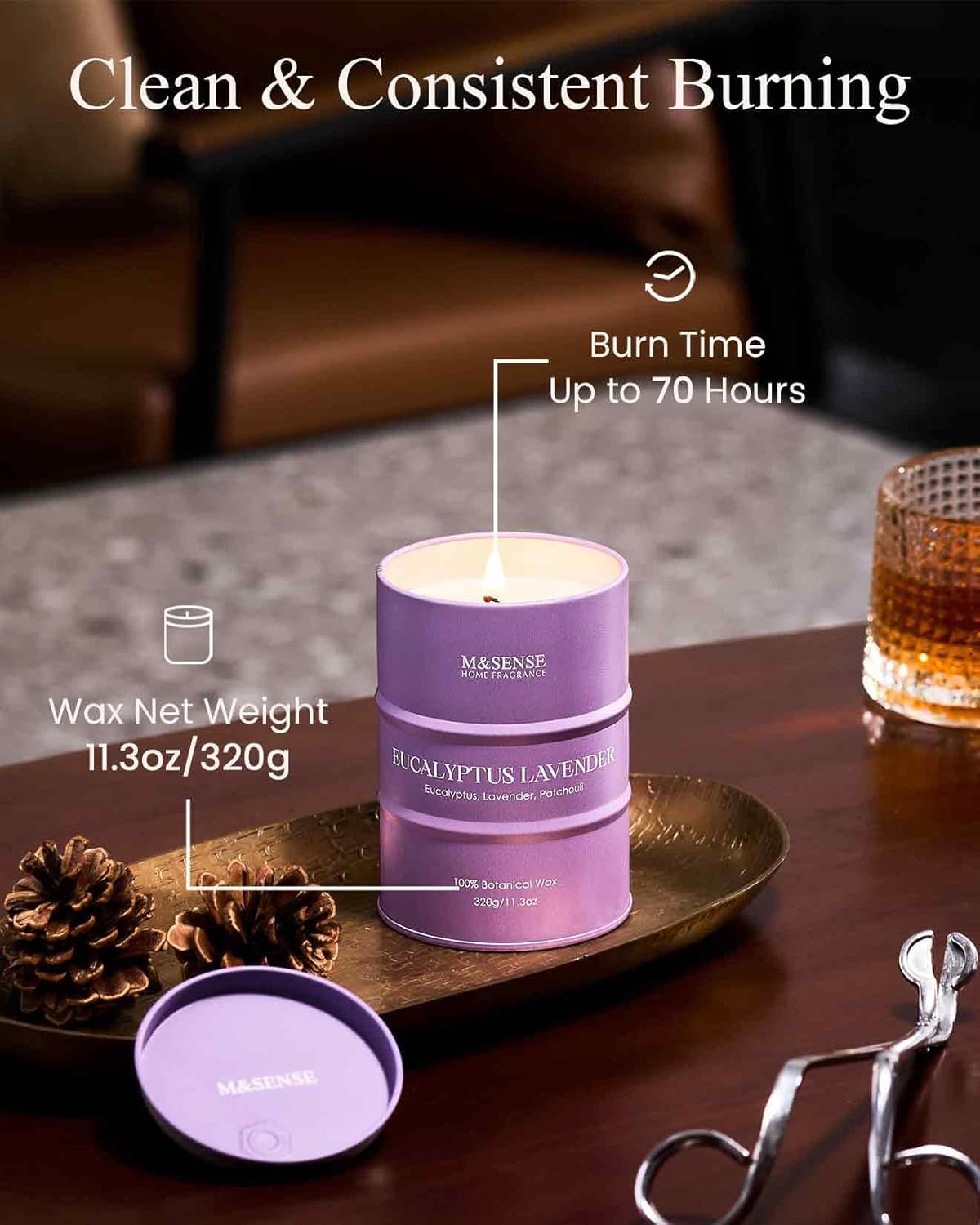 M&SENSE Eucalyptus Lavender Scented Candles Natural Non Toxic, Aromatherapy Candle for Stress
