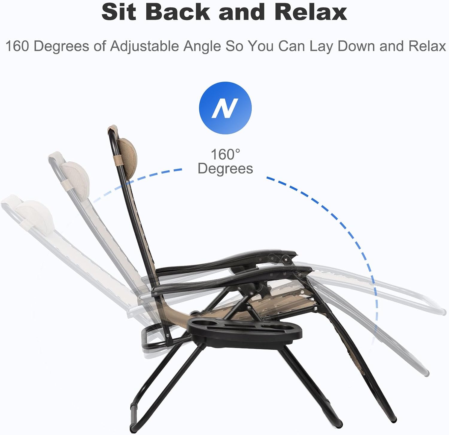 Nazhura Set of 2 Relaxing Recliners Patio Chairs Adjustable Steel Mesh Zero Gravity Lounge Chair
