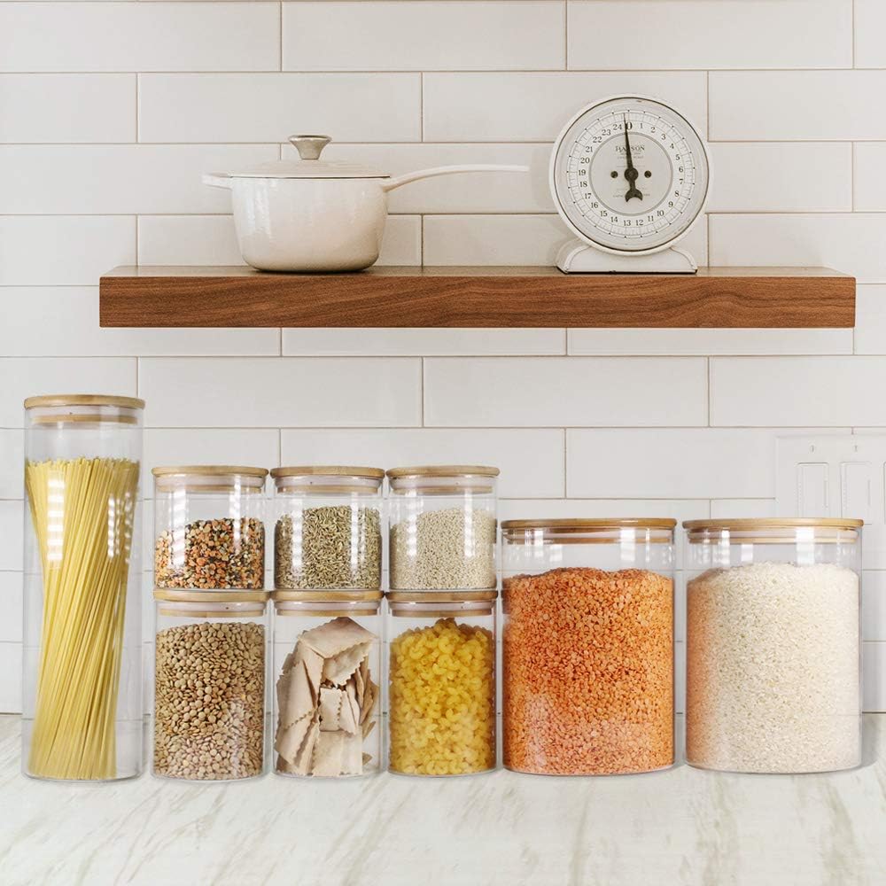Glass Jars with Bamboo Lids (27oz in 6 Pack), Glass Food Jars and Canisters Sets, Food Storage