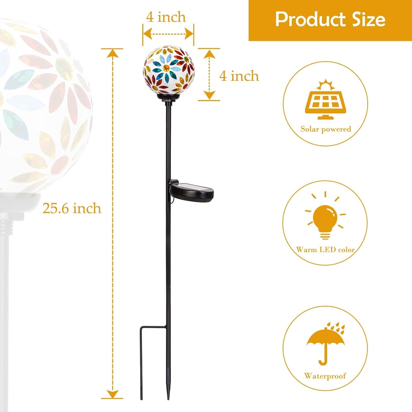 Afirst Solar Lights Outdoor Decorative - Solar Gazing Ball Mosaic Garden Stakes Flower Decorative