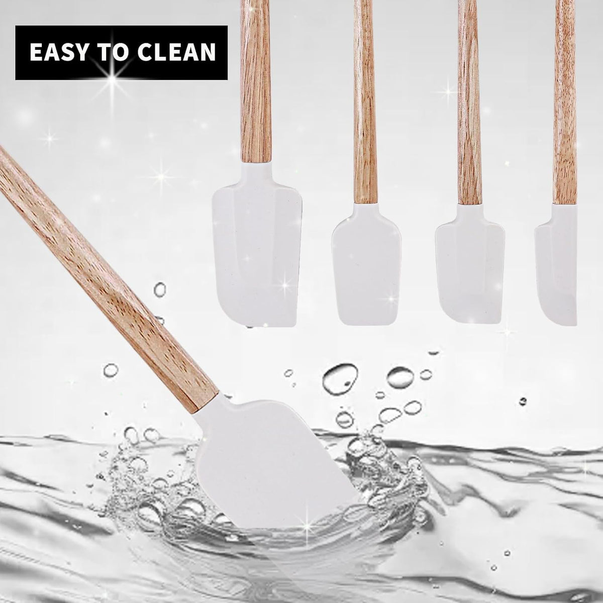 Ptanexx Wooden Handle Silicone Spatula Set 5 Piece, Batter Mixing Spatula, Spatula for Cooking