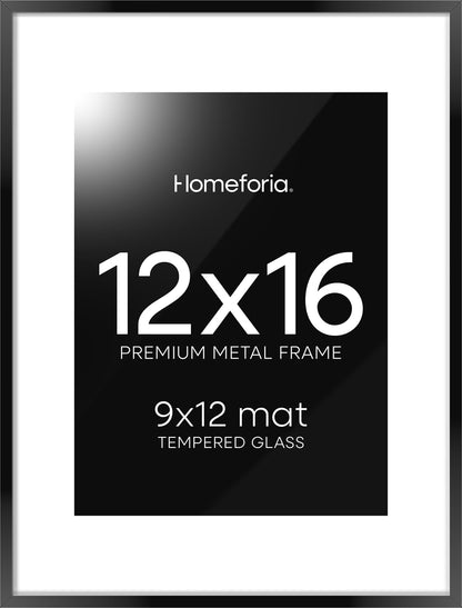Homeforia 12x16 Picture Frame Black, High End Metal 12x16 Poster Frames with Mat 9x12 for Photo, 12