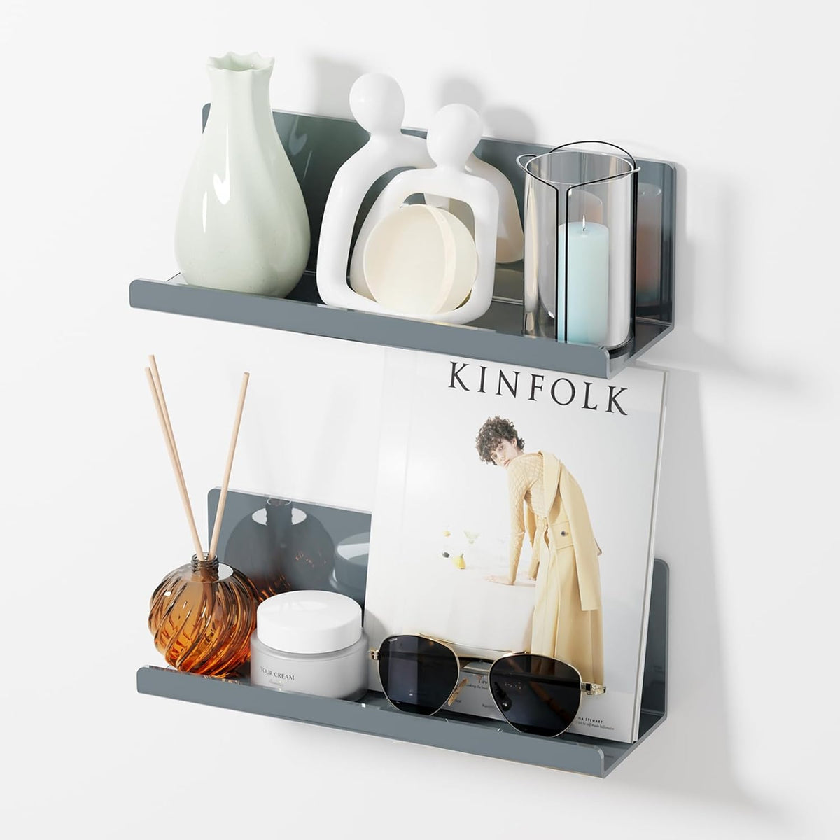 Adhesive Floating Shelves for Wall No Drilling, 12 Inch Acrylic Self Adhesive Shelves, Stick on