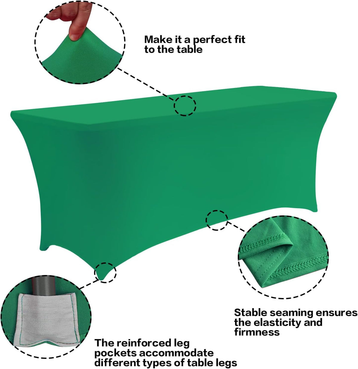 IVAPUPU 2 Pack 6FT Table Cloth for Rectangular Fitted Events Stretch Emerald Green Table Covers