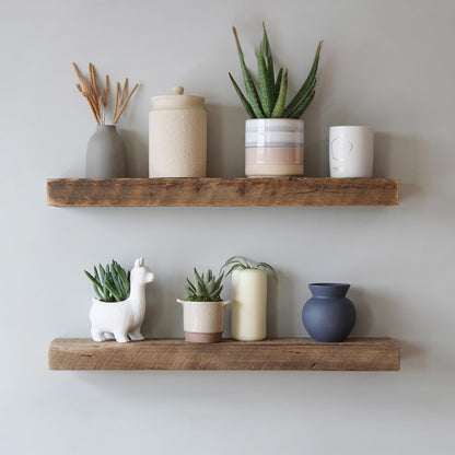 Urban Legacy Reclaimed Barnwood Planks | Floating Shelves for Wall w/Flush Mount Shelf Bracket Set
