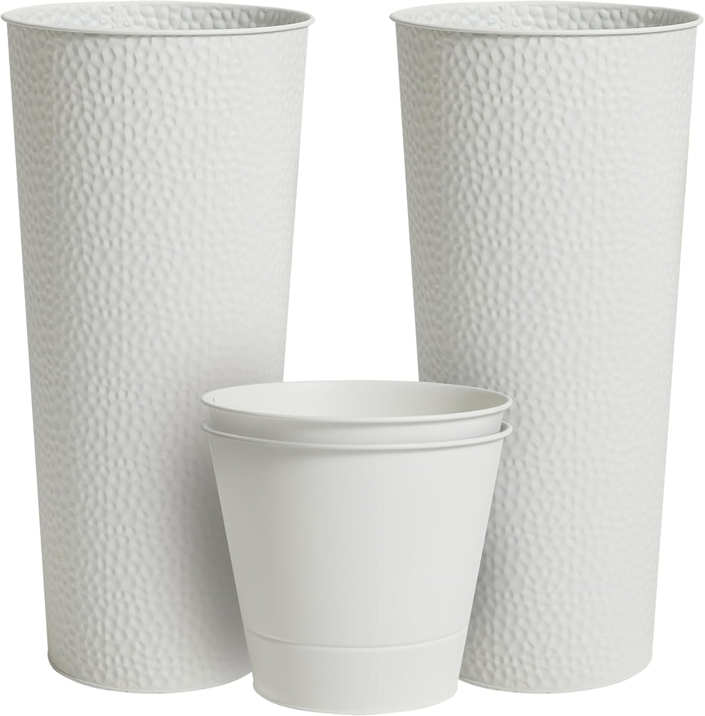Worth Garden 2-Pack 28" H. Metal Planter with 2X Inside Pots - Hand-Hammered Texture Tall Cone