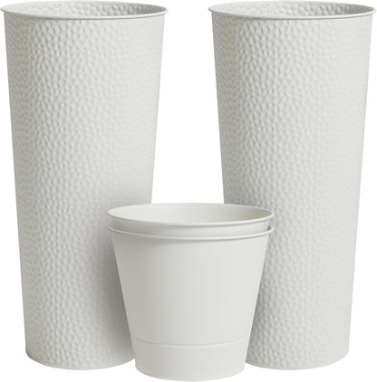 Worth Garden 2-Pack 28" H. Metal Planter with 2X Inside Pots - Hand-Hammered Texture Tall Cone