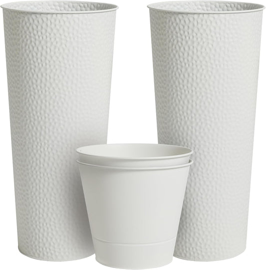 Worth Garden 2-Pack 28" H. Metal Planter with 2X Inside Pots - Hand-Hammered Texture Tall Cone