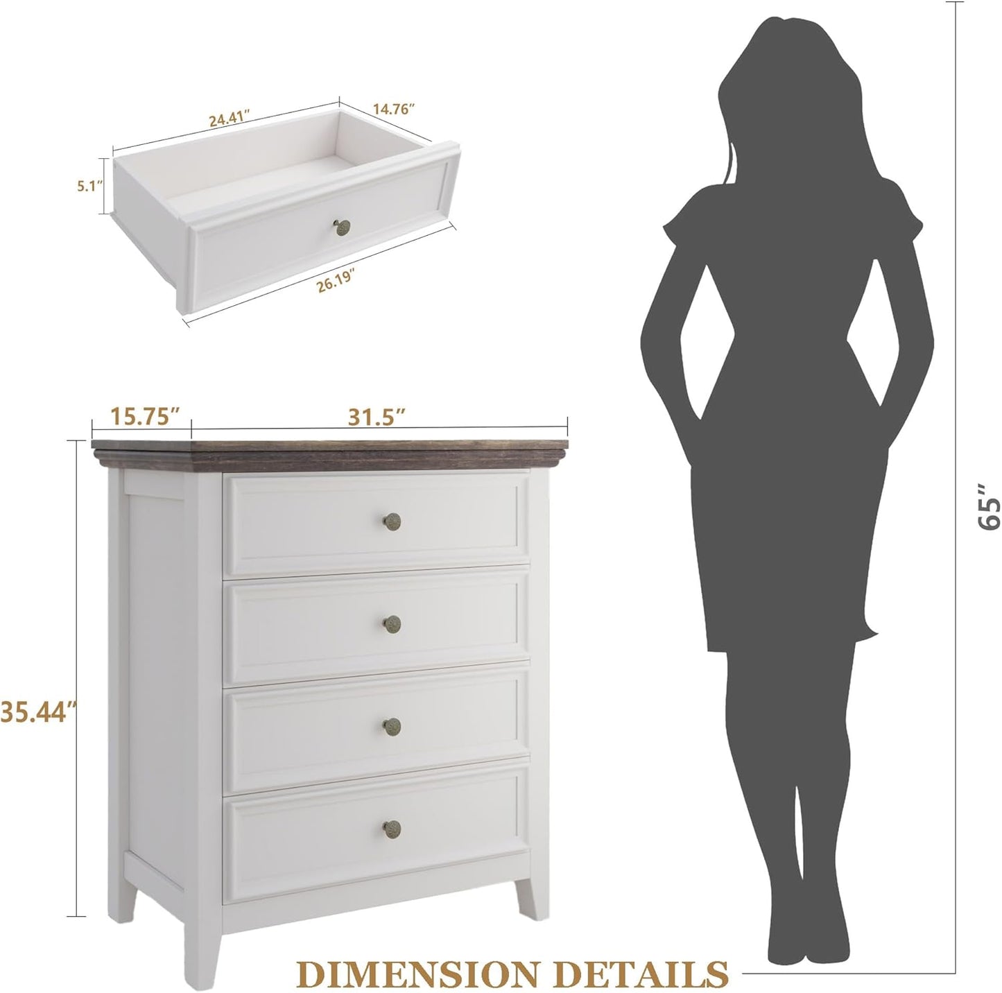 BLANKSPACE Dresser for Bedroom, 4 Drawer Dresser, Modern 4 Chest of Drawers, Farmhouse Storage
