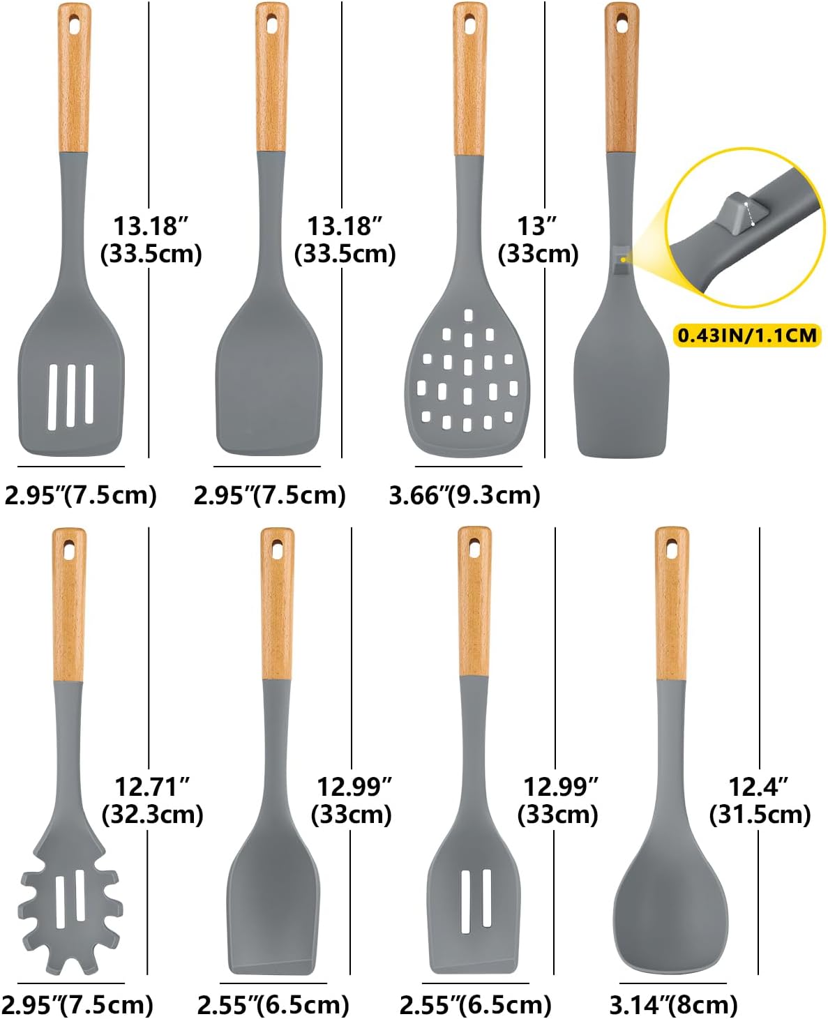 Silicone Kitchen Utensil Set for Non Stick Cookware, 7 Pcs Heat Resistant Cooking Utensils with