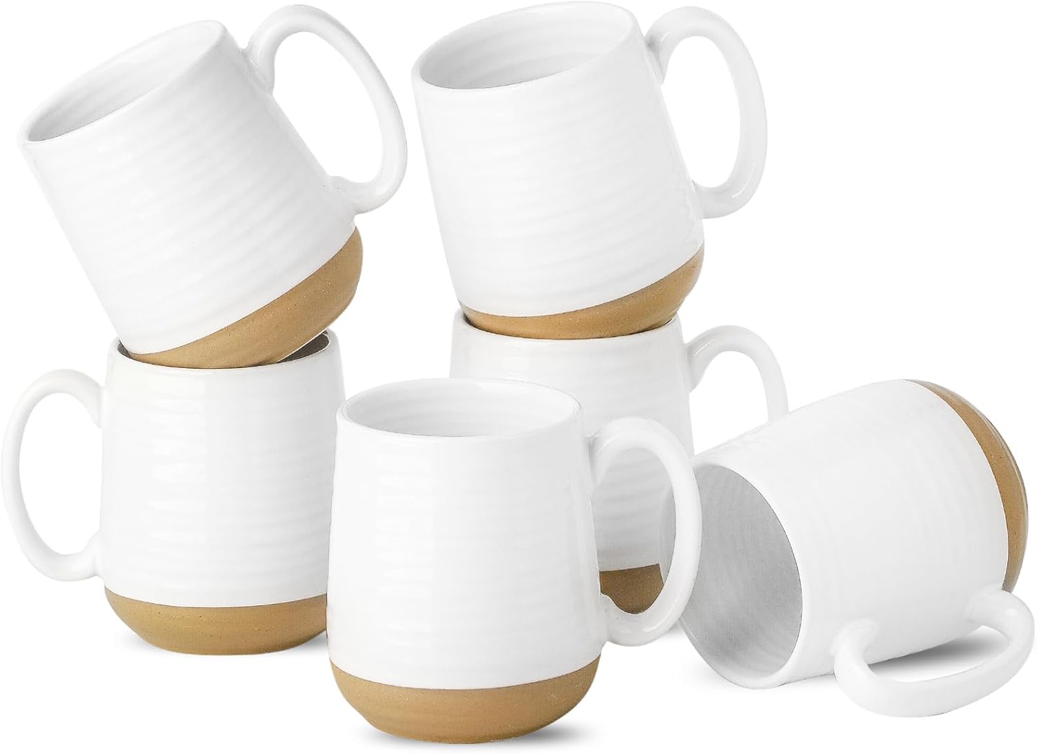 Hasense Coffee Mugs Set of 6, 15 oz Ceramic Coffee Cups with Comfortable Handle, Classic White Mug