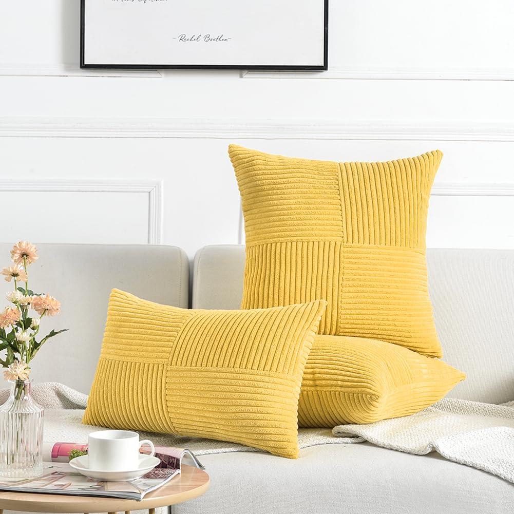 Fancy Homi 2 Packs Yellow Decorative Throw Pillow Covers 22x22 Inch for Living Room Couch Bed Sofa
