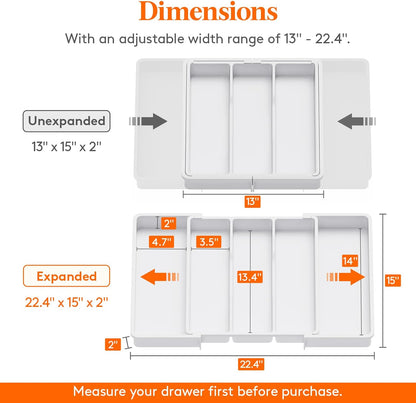 Lifewit Utensil Organizer for Kitchen Drawers, Expandable from 13‘’ to 22.4'', 15'' Depth, Plastic