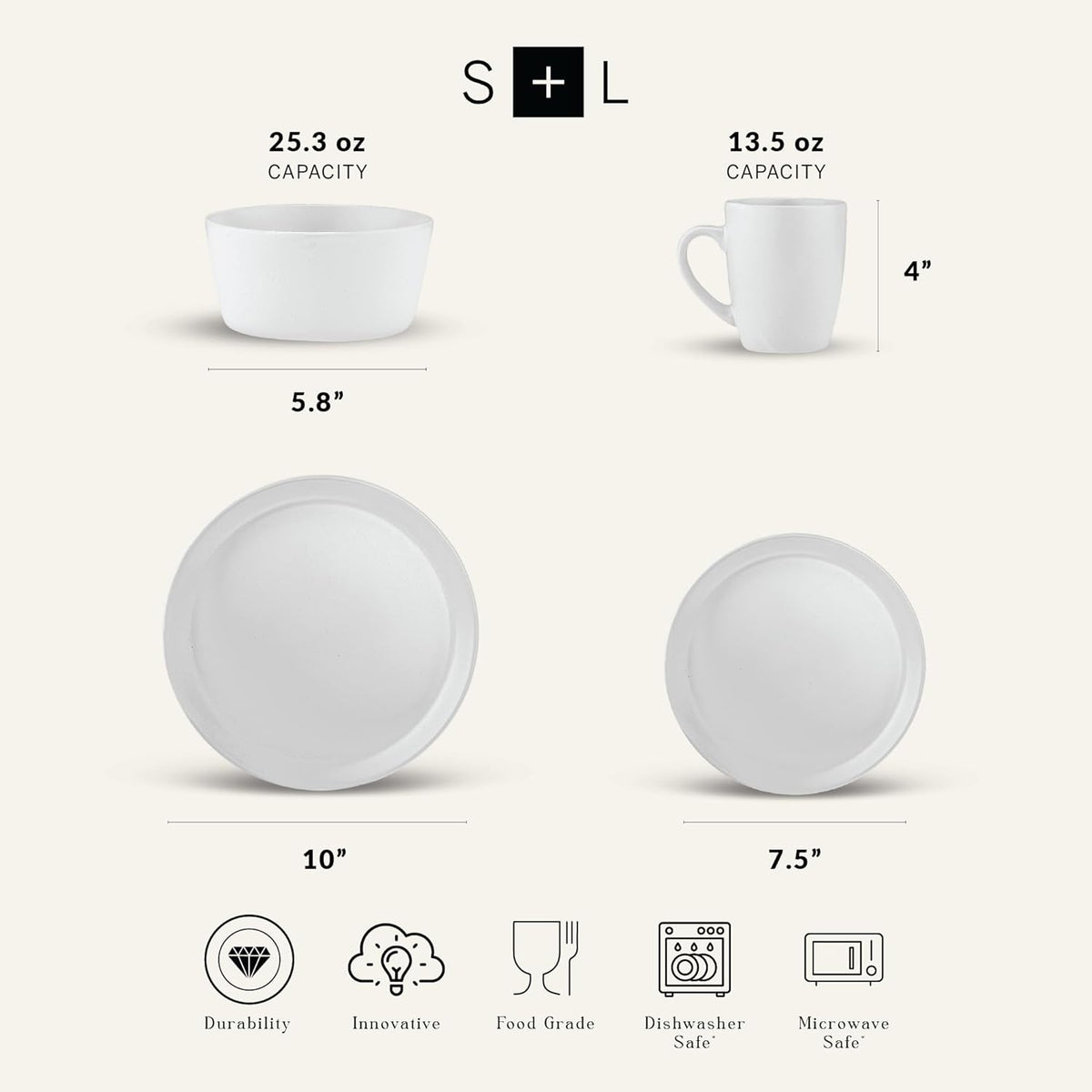 Stone Lain Albie 32-Piece Dinnerware Set Stoneware, White Speckled