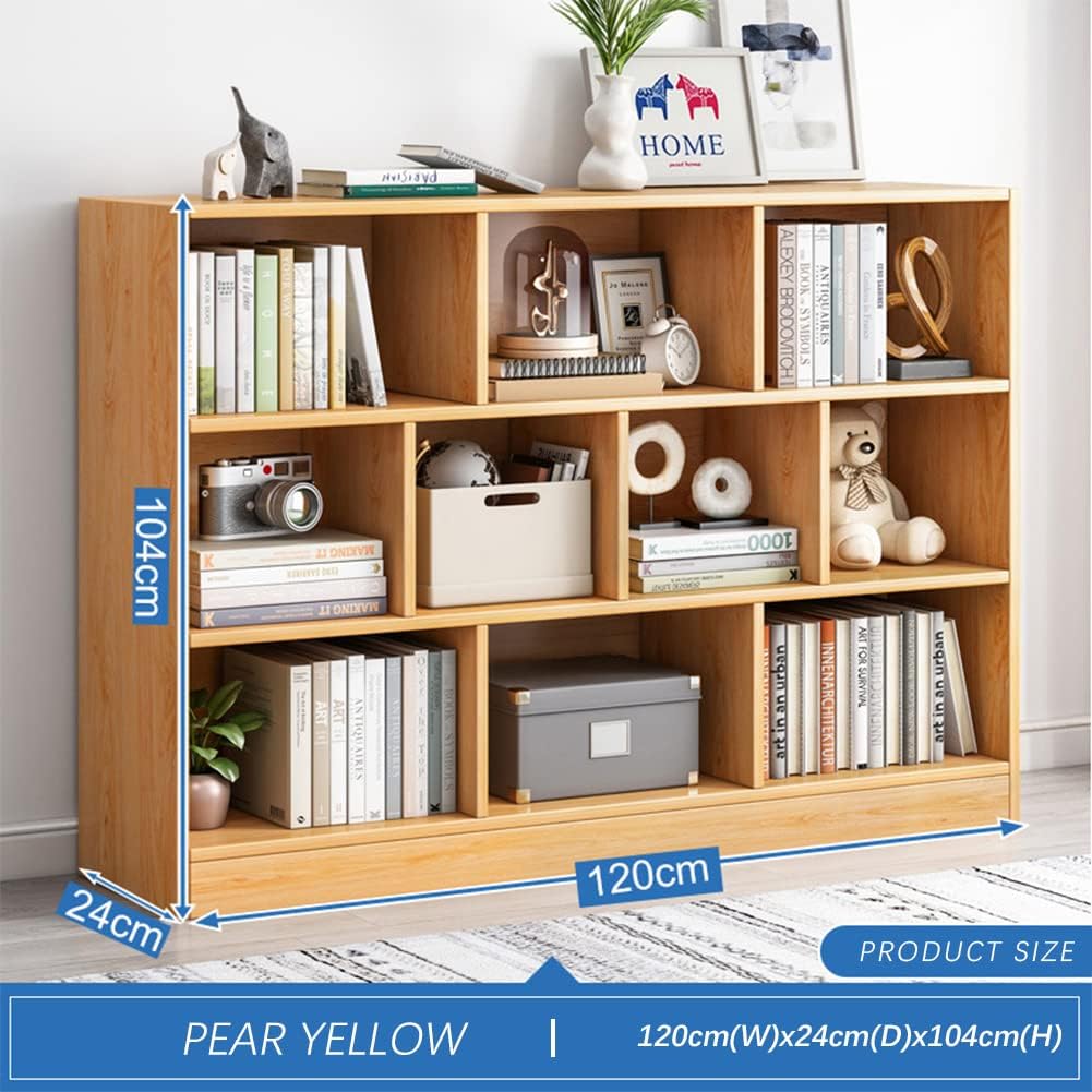 IOTXY Open Shelf Low Bookcase - Wooden 3-Tier Floor Standing Display Cabinet Organizer with Base
