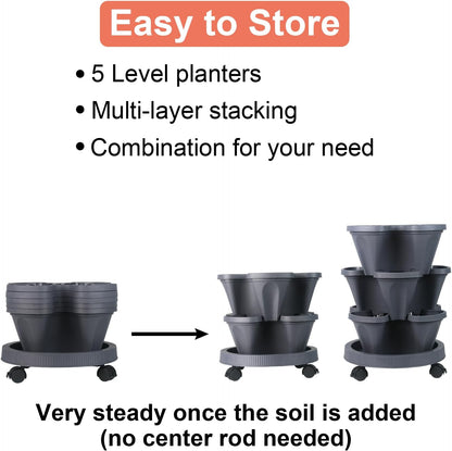 DUNCHATY Stackable Planter, Vertical Garden Planter with Wheels and Tools, Self Watering Strawberry