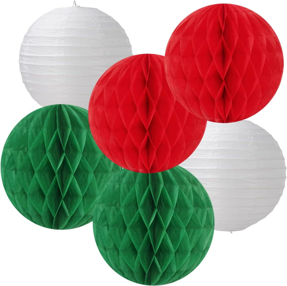 Red-Green White Party Decorations - 14pcs Winter Birthday New Year Paper Lanterns Fan,Italian