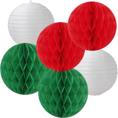 Red-Green White Party Decorations - 14pcs Winter Birthday New Year Paper Lanterns Fan,Italian