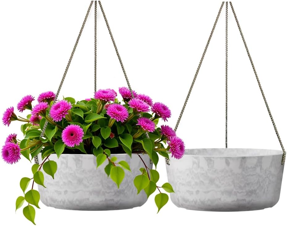 10.7 Inch Hanging Planter for Outdoor Indoor Plants，2 Pack Hanging Flower Pots with Drain Holes for