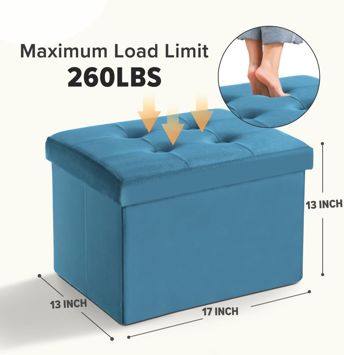 LINMAGCO Storage Ottoman Folding Foot Stool Velvet Foot Rest with Padded Modern Ottoman with