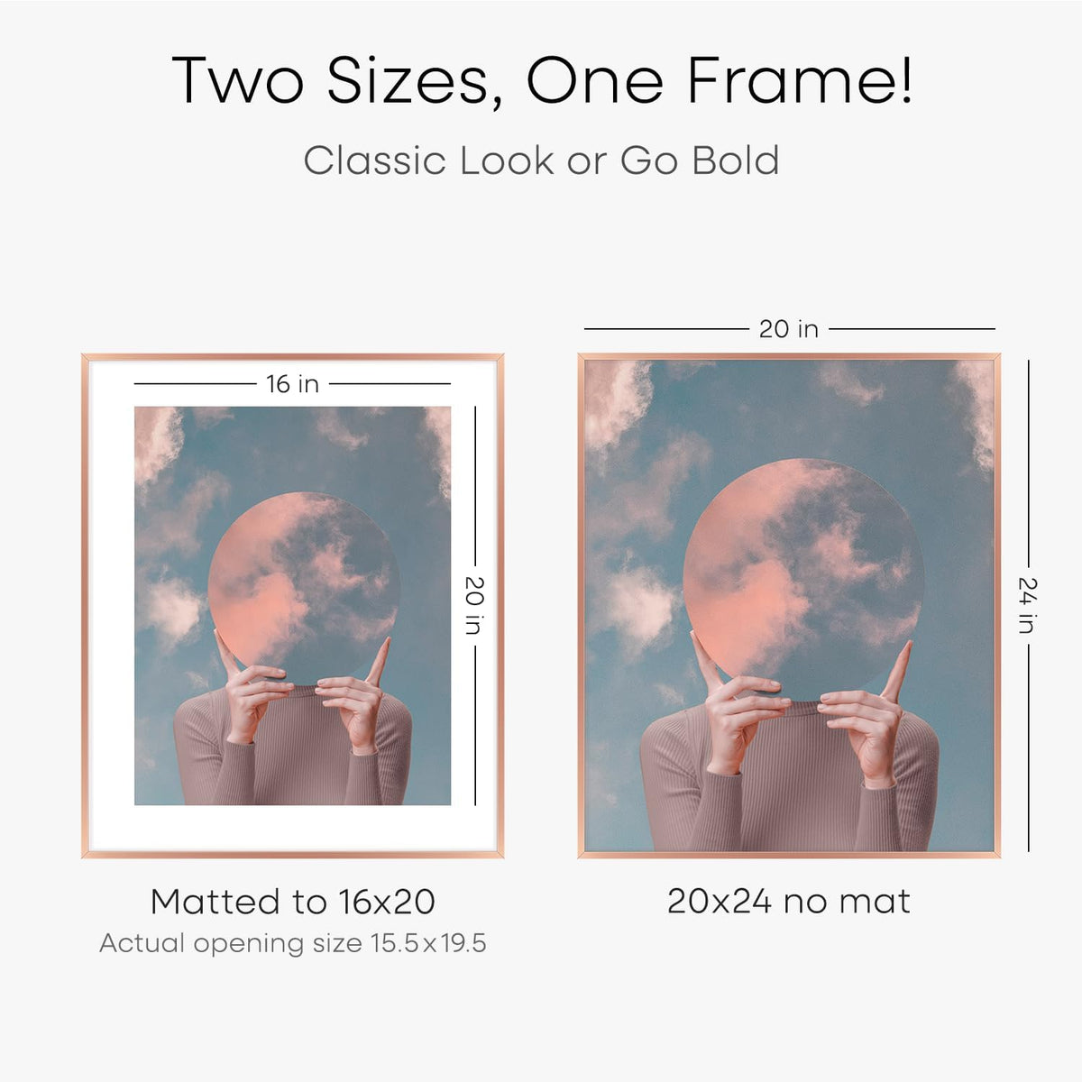 Homeforia 20x24 Frame Rose Gold, High End Metal 20x24 Poster Frames with Mat 16x20 inch Photo, 20 x