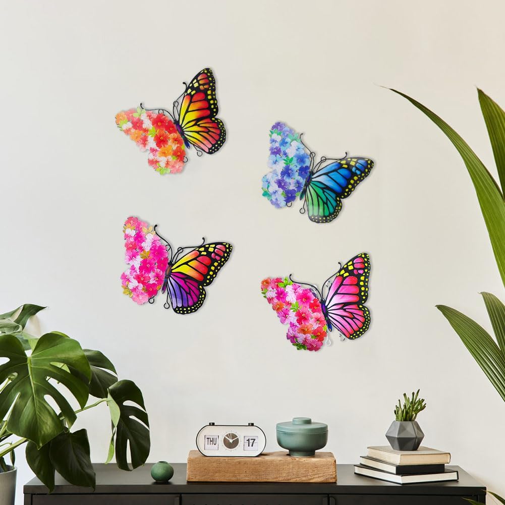Metal Butterfly Wall Decor, 9.6" Outdoor Wall Decor Metal Yard Art, Flowers Wings Butterfly Outdoor