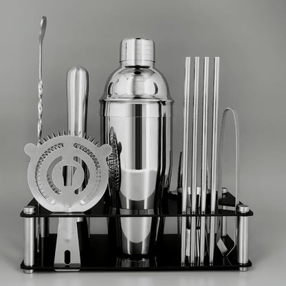 14-Piece Cocktail Shaker Set Bartender Kit with Black Stand, Bar Tool Set for Drink Mixing