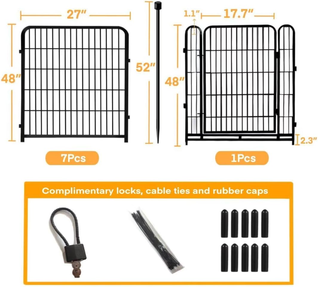48 in(H) Decorative Garden Fence with Gate,8 Panels Total 17.7 Ft(L) Heavy Duty Iron Animal Barrier