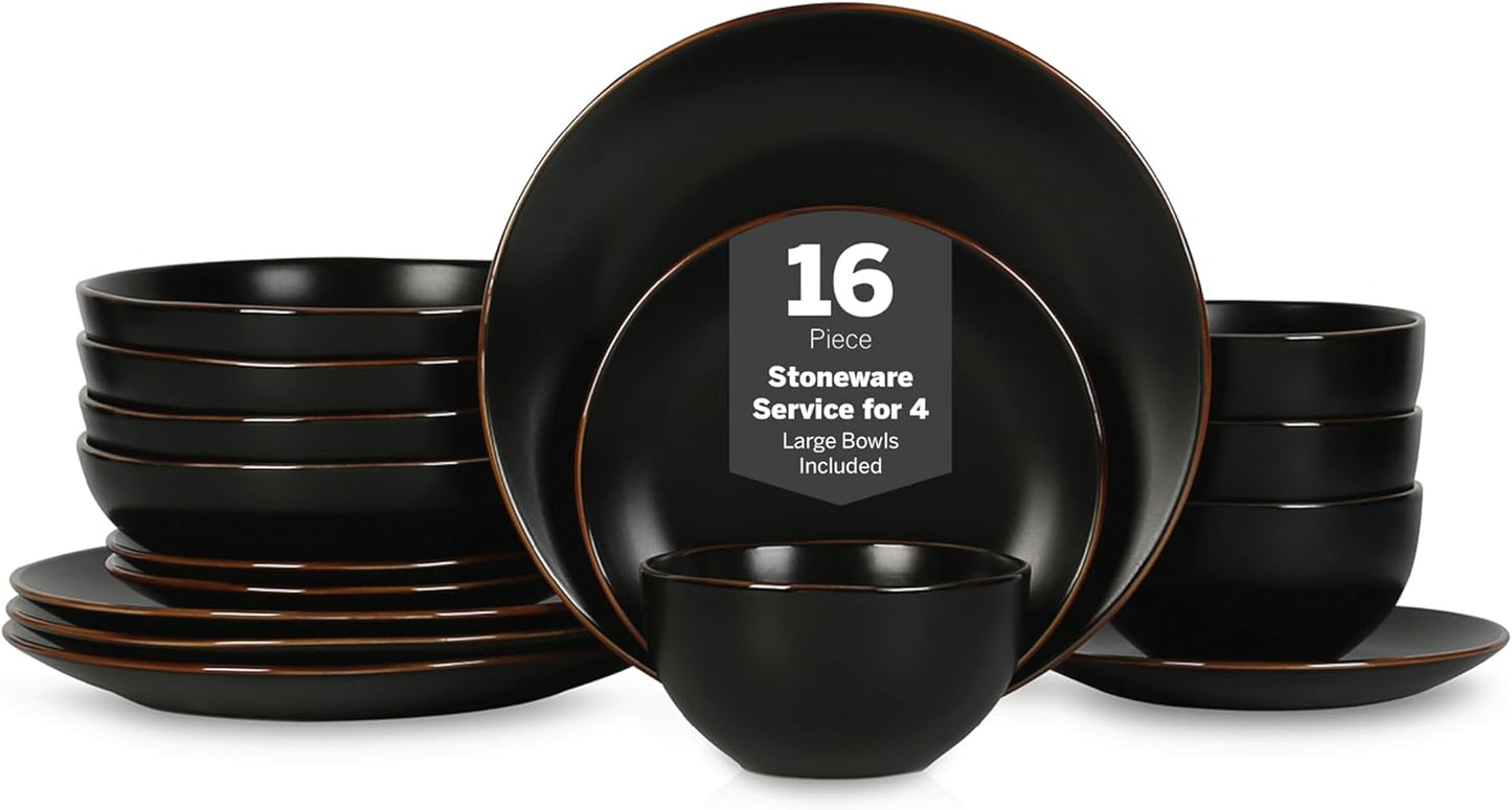 Stone Lain Brasa Modern Stoneware 16 Piece Dinnerware Sets, Plates and bowls Sets, Dish Set for 4