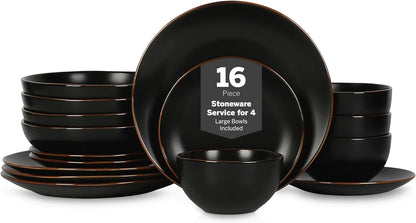 Stone Lain Brasa Modern Stoneware 16 Piece Dinnerware Sets, Plates and bowls Sets, Dish Set for 4