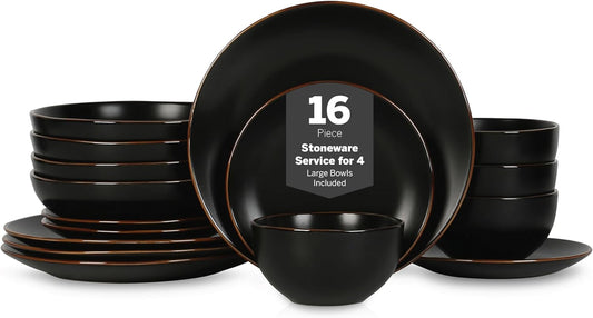 Stone Lain Brasa Modern Stoneware 16 Piece Dinnerware Sets, Plates and bowls Sets, Dish Set for 4