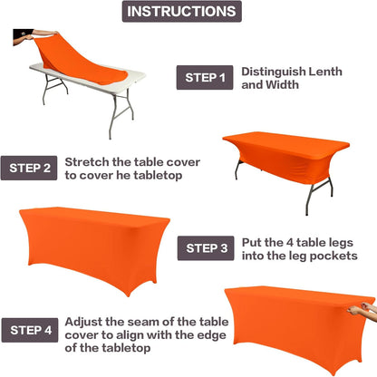 IVAPUPU 4FT Table Cloth for Rectangular Fitted Events Stretch Orange Table Covers Washable Cover
