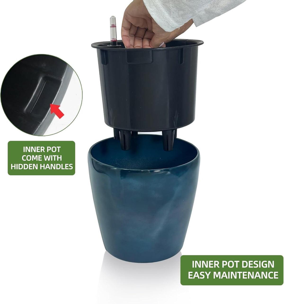 Dexceder 11x10 Inches Self Watering Planter Indoor Outdoor, Inner Pot Design, Thickened Table