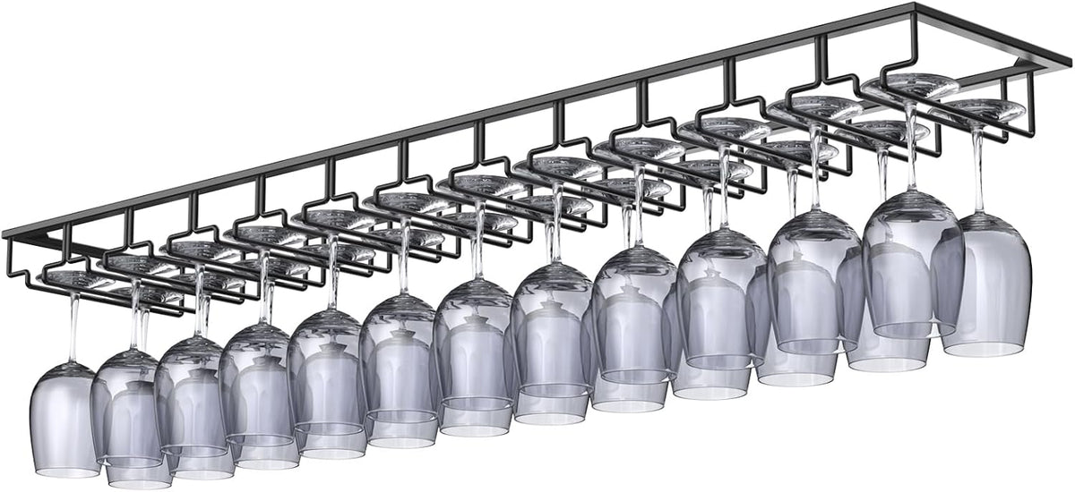 Xverycan Wine Glass Rack Under Cabinet, 12 Row Extreme Large Stemware Hanger, Metal Wine Goblet