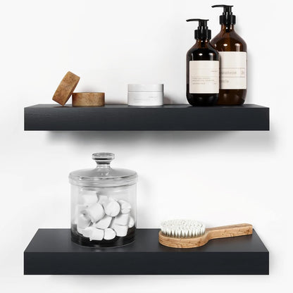 Homeforia Black Floating Shelf 18 inch, High End Solid Real Wood 18inch Bathroom Floating Shelves