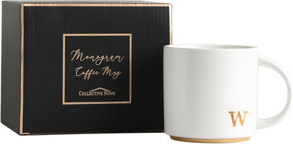 COLLECTIVE HOME - Monogram Ceramic Mugs, 15 oz Golden Initial Coffee Cups, Elegant Alphabet Tea