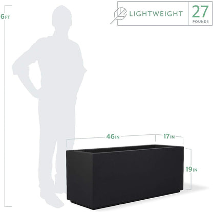 PolyStone Milan Tall Modern Outdoor/Indoor Rectangular Trough Planter, 46" L X 17" W X 19" H