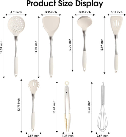 Premium White Silicone Cooking Utensils Set-Non-Toxic, Heat Resistant, BPA Free Kitchen Utensils
