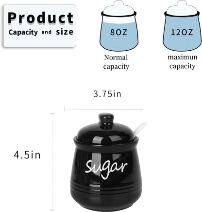 HAOTOP 12oz Sugar Bowl with Lid and Spoon,Ceramic Sugar Jar Sugar Dispenser Sugar Container Coffee