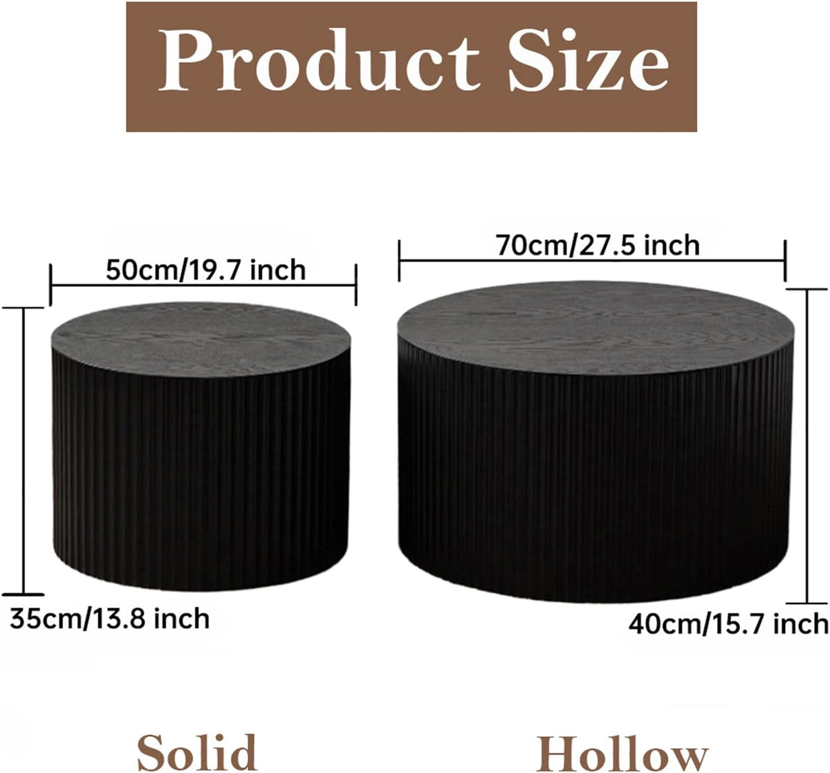 Round Nesting Coffee Table Black Round Fluted Coffee Table Set of 2 for Living Room Small Circle