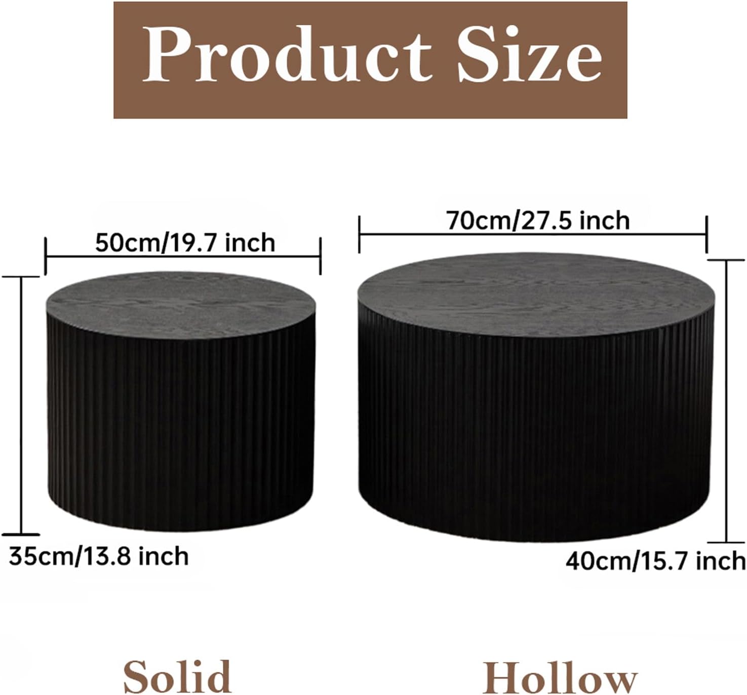 Round Nesting Coffee Table Black Round Fluted Coffee Table Set of 2 for Living Room Small Circle