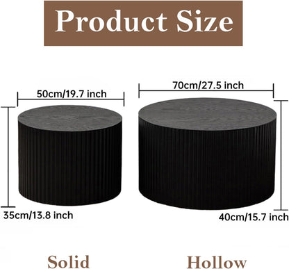 Round Nesting Coffee Table Black Round Fluted Coffee Table Set of 2 for Living Room Small Circle