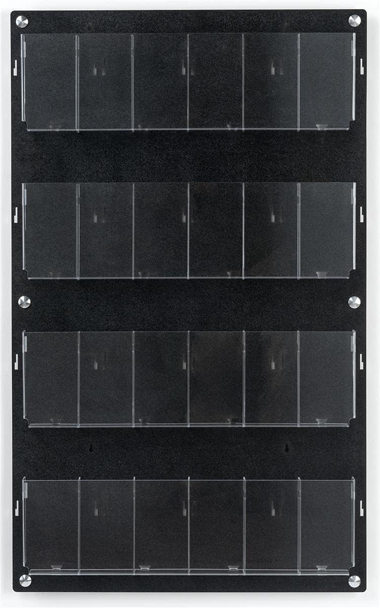 Displays2go Wall Pamphlet Display, Acrylic, 12/24 Adjustable Slots, Aluminum Standoffs - Black