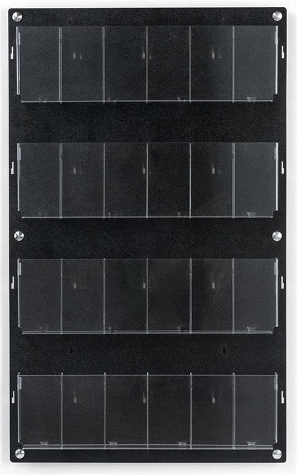 Displays2go Wall Pamphlet Display, Acrylic, 12/24 Adjustable Slots, Aluminum Standoffs - Black