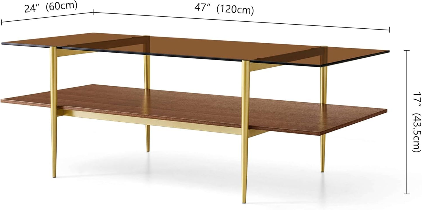 Extra Large Rectangle Glass Coffee Table, Mid-Century Modern Design for Living Room, L47 x W24 x