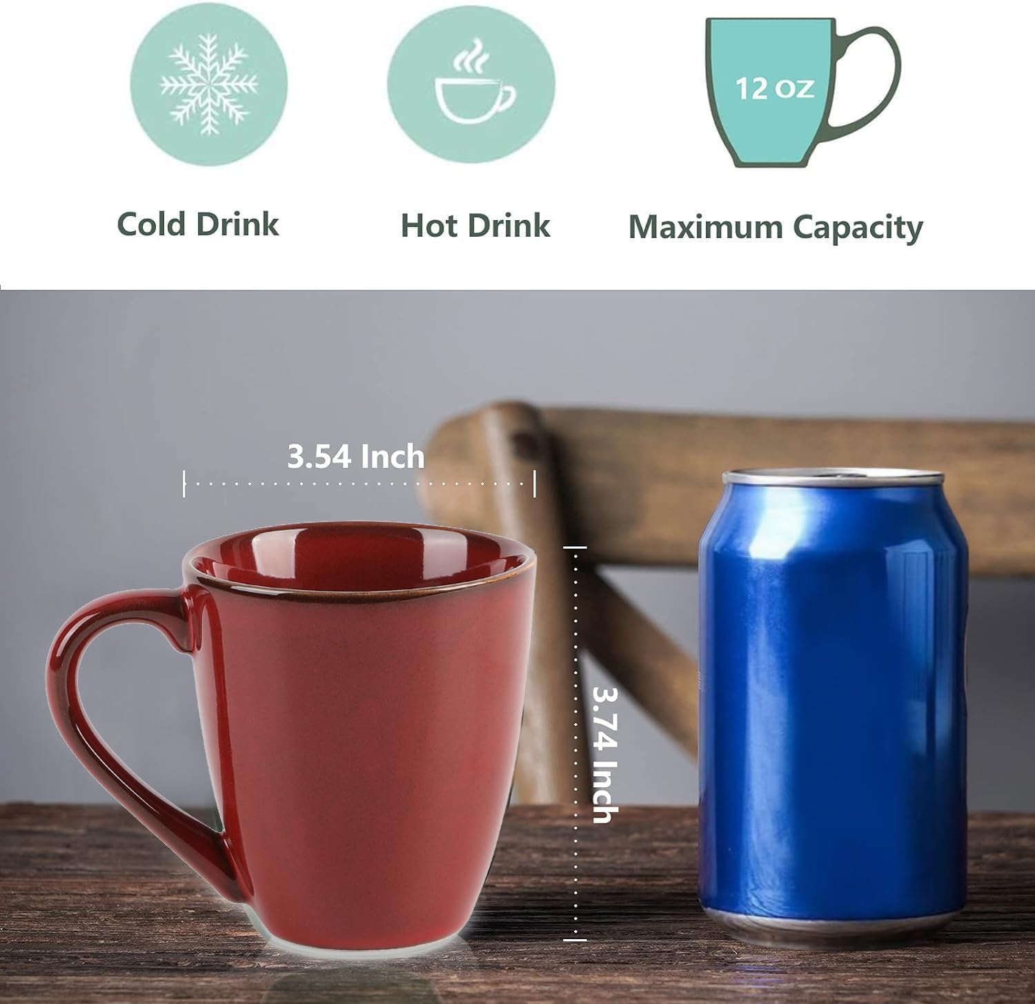 vicrays Coffee Mug Set, 12 Ounce, Set of 6, Ceramic Mug for Men, Women, Unique Glazed Mugs with