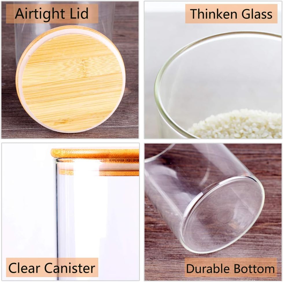 Glass Rice Storage Containers, 60 FL OZ (1800ml) Kitchen Food Jars with Airtight Lid, Stackable