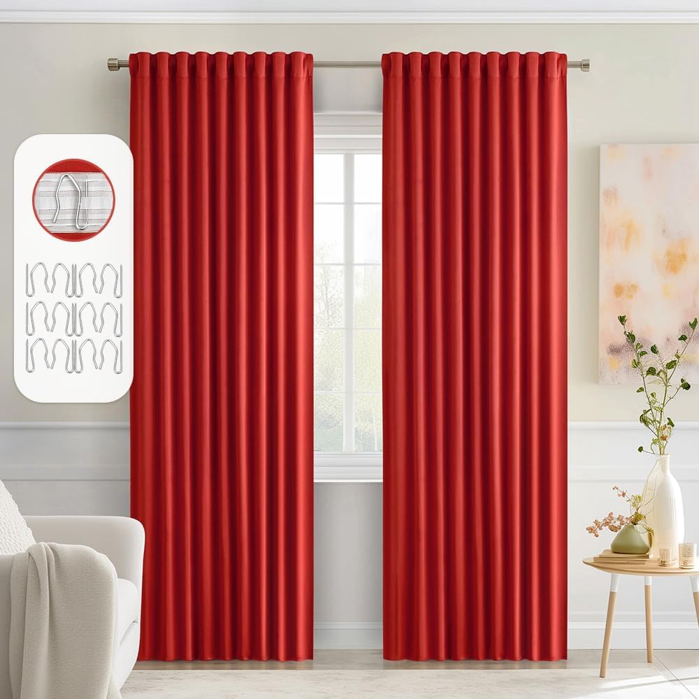 MIULEE Red Back Tab Blackout Curtains 84 Inch Length 2 Panels Set for Living Room Bedroom Privacy
